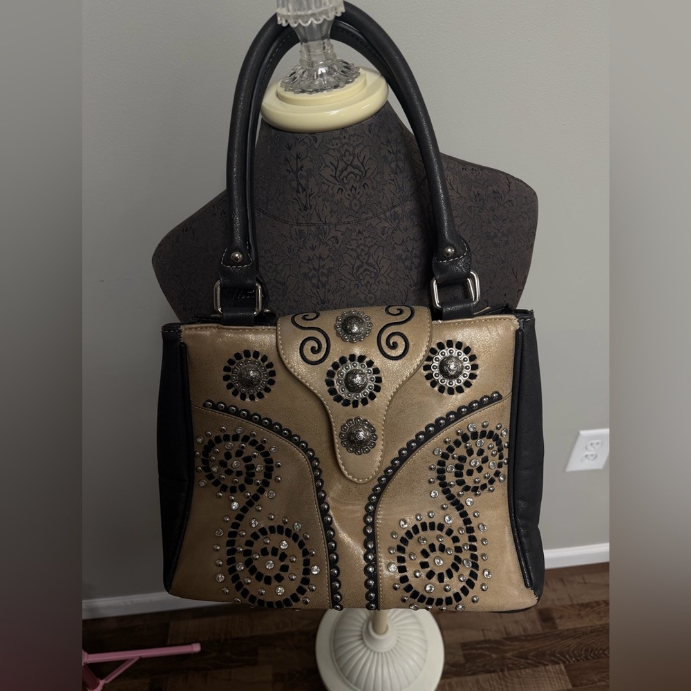 Chic Black and Gold Embellished Shoulder Bag